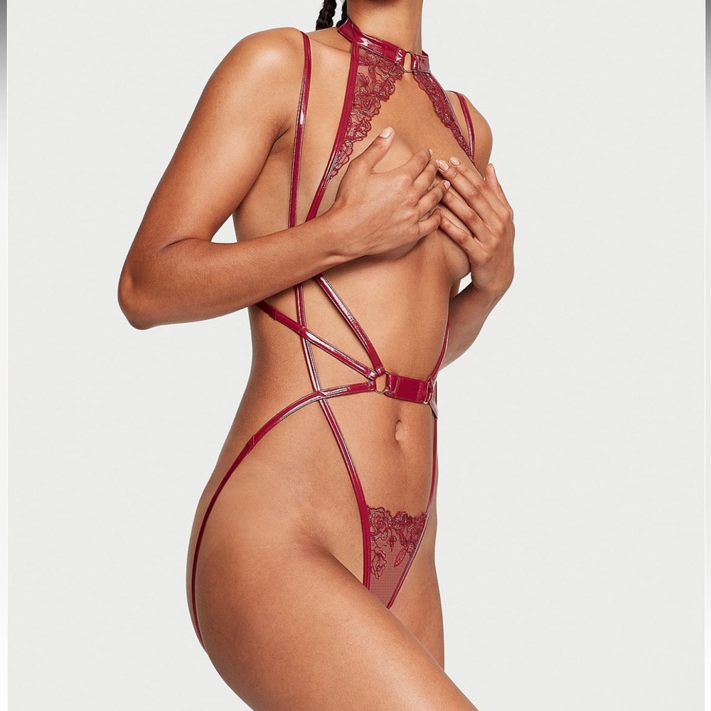 Victoria’s Secret Faux Patent Leather Open Back Teddy